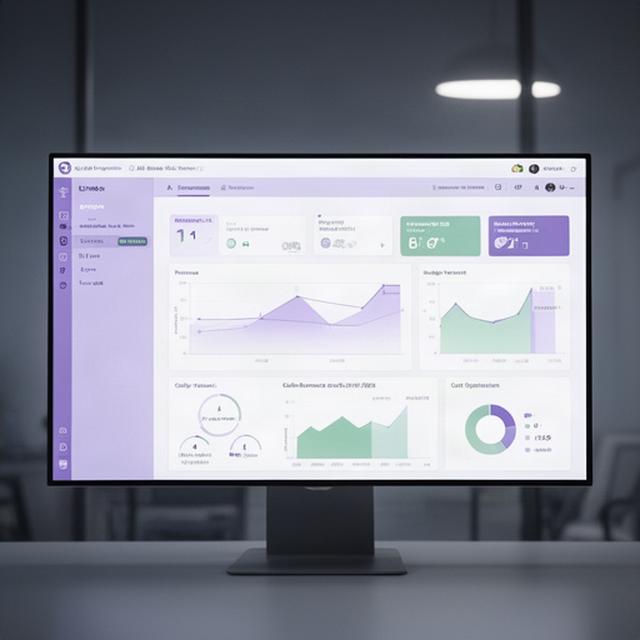最新のAI予算計画ダッシュボードを表示する大型スクリーン